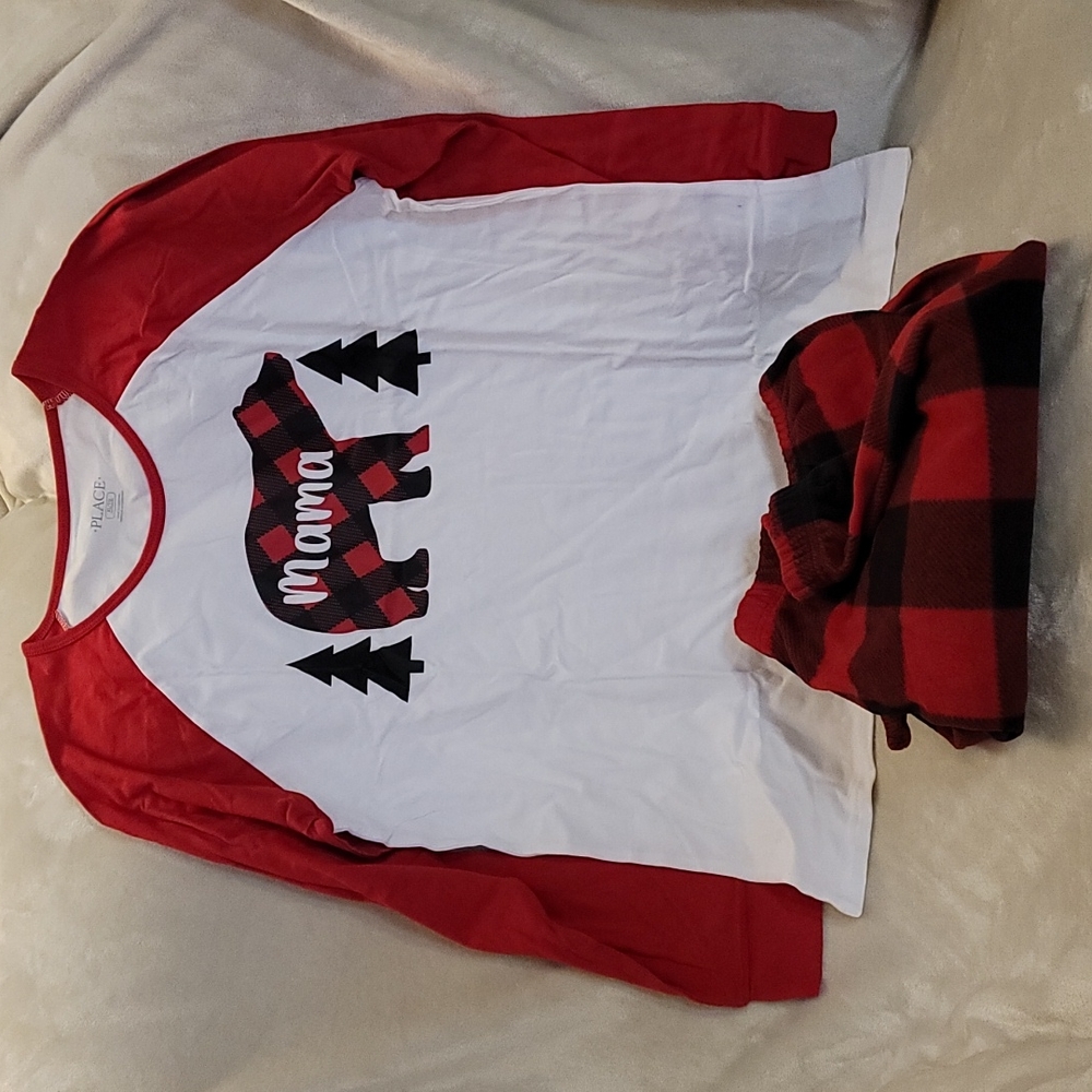 Womens Family Bear Buffalo Plaid Cotton And Fleece Pajamas , Christmas
